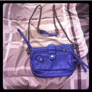 Royal blue crossbody bag with metal straps